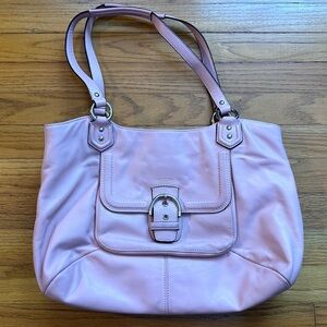 Coach Campbell Belle Carryall Leather shoulder bag in Pink Tulle w/ Front Buckle